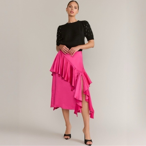 Endless Rose Satin Waterfall Magenta Midi Skirt Size Medium​ - Picture 4 of 5